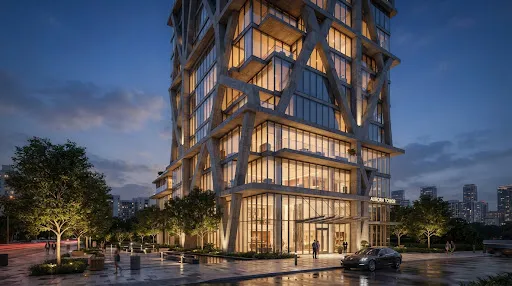 Modern building designed and built by CivoraX Infra at dusk